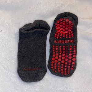 Pure Barre grippy sock grey and red.